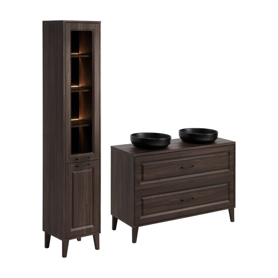 Koupelnová sestava Dorothy River se skříňkami, deskou a umyvadly 120 cm dub ristretto