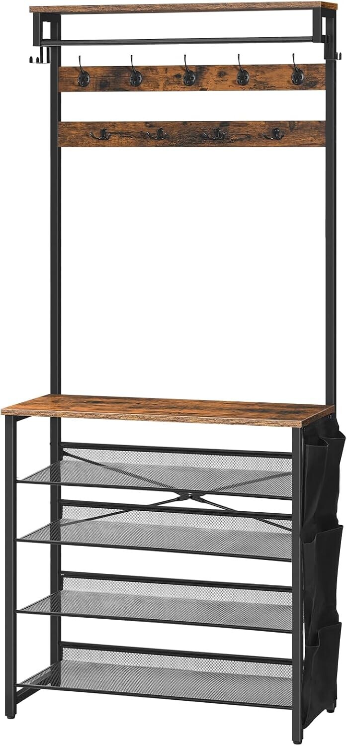 Předsíňový věšák s botníkem Vasagle Mino 75 cm černý/hnědý