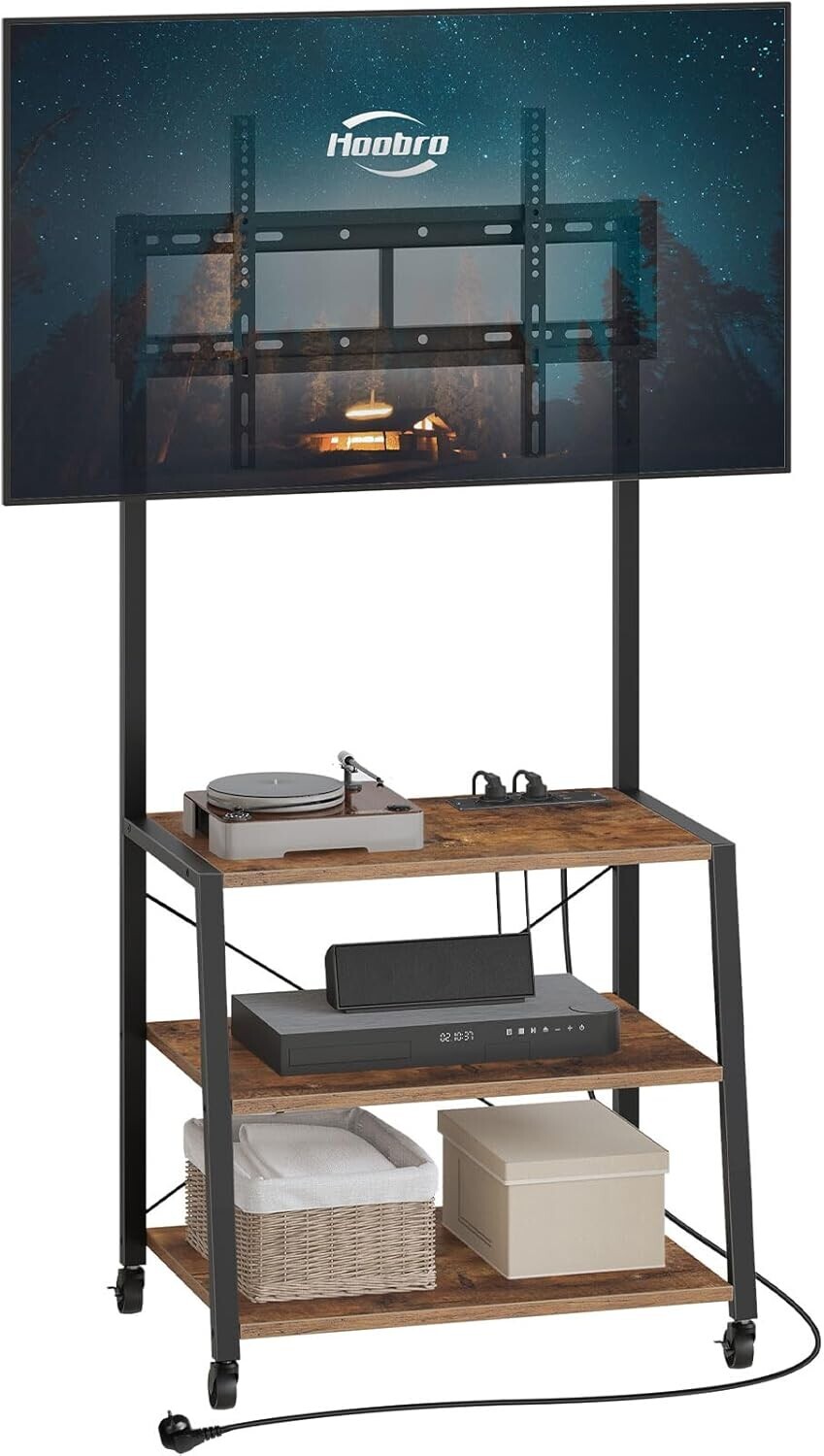 TV stolek s držákem a integrovanou zásuvkou Vasagle Clen 60 cm černý/hnědý