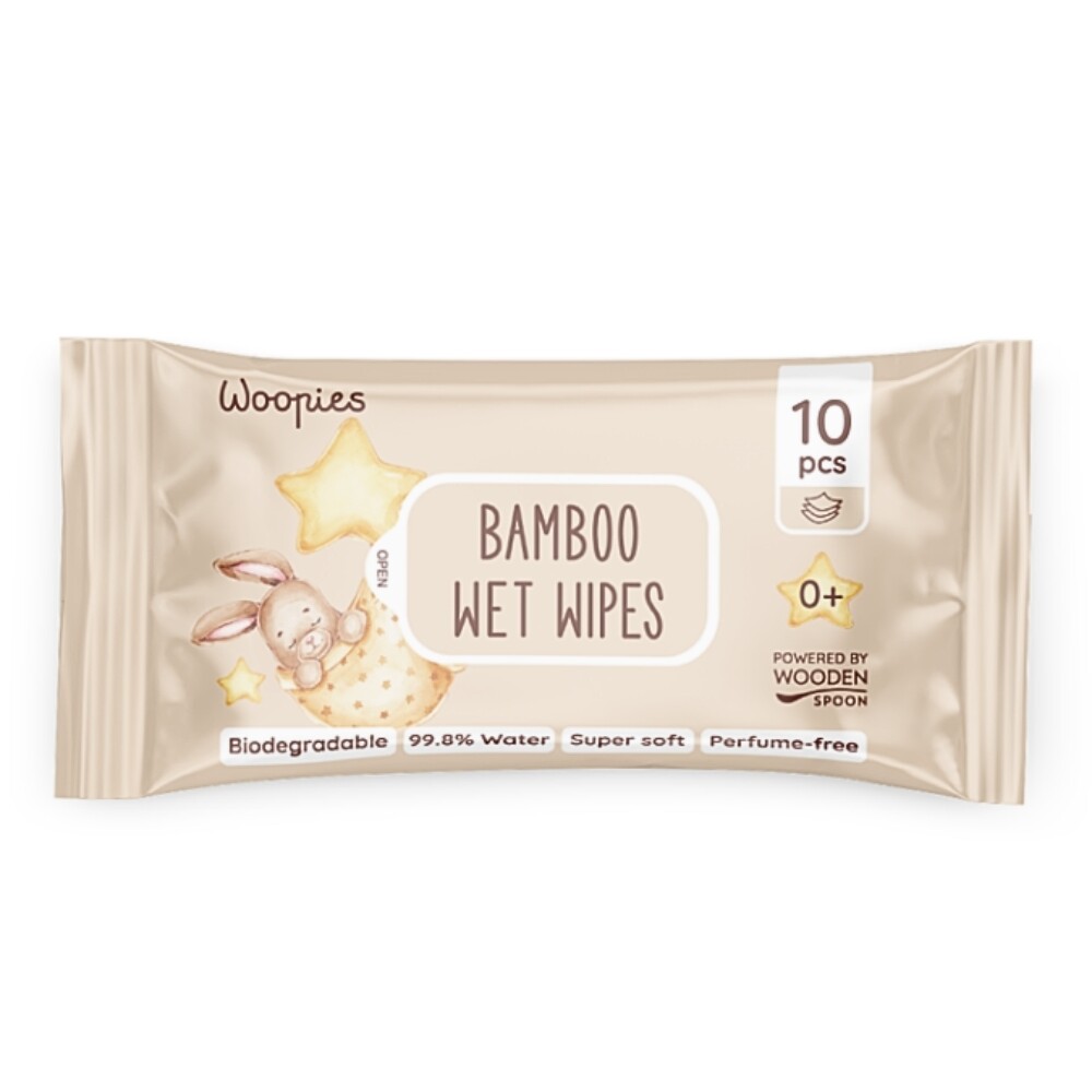 Rozložiteľné vlhčené obrúsky Woopies Wooden Spoon 10ks
