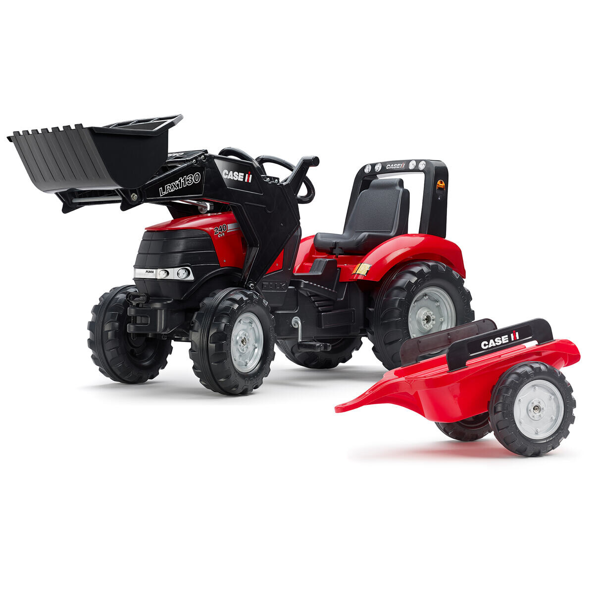 FALK Šliapací traktor Case IH Puma 240CVX s nakladačom a vozíkom - červený