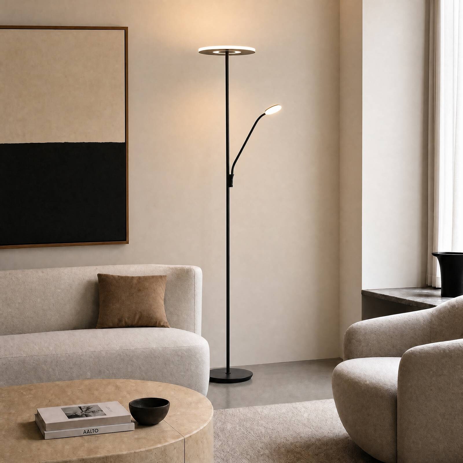 Lucande LED stojacia lampa Raymond, čierne, CCT, lampa na citanie