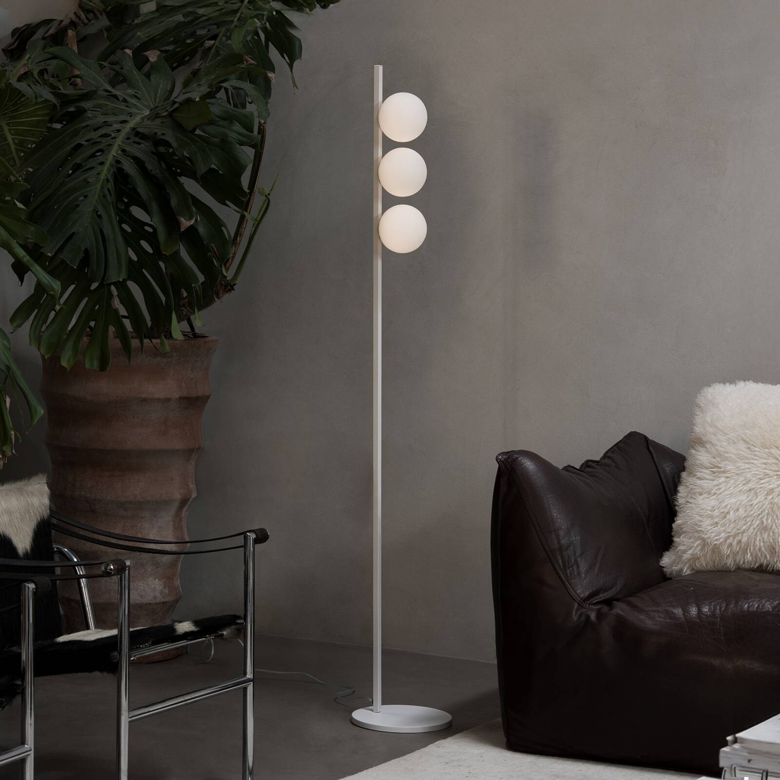 Stojacia lampa IDEAL LUX Binomio, biela, výška 160 cm, kovová, 3-pl.