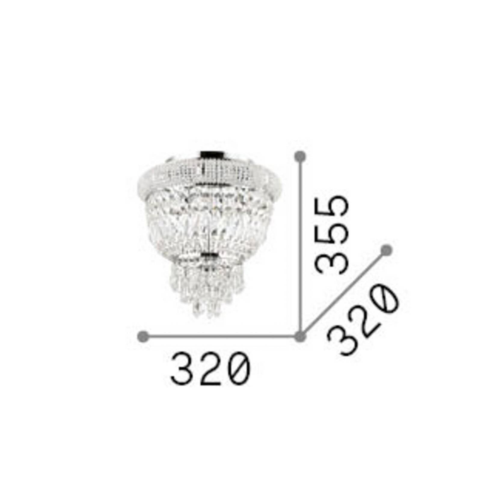 Stropné svietidlo IDEAL LUX Dubai, mosadz/číre, Ø 32 cm, krištáľ