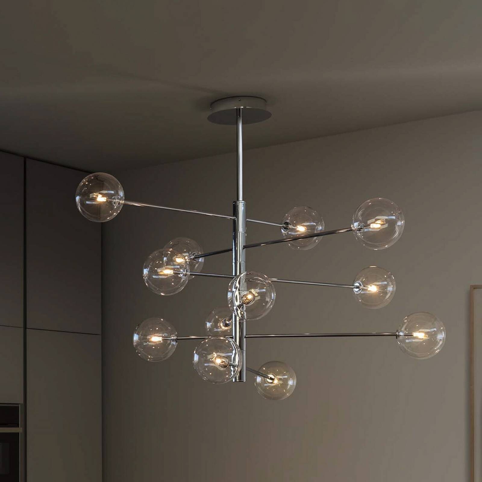 Závesné svietidlo IDEAL LUX Equinoxe, chróm/číra, 12-pl.