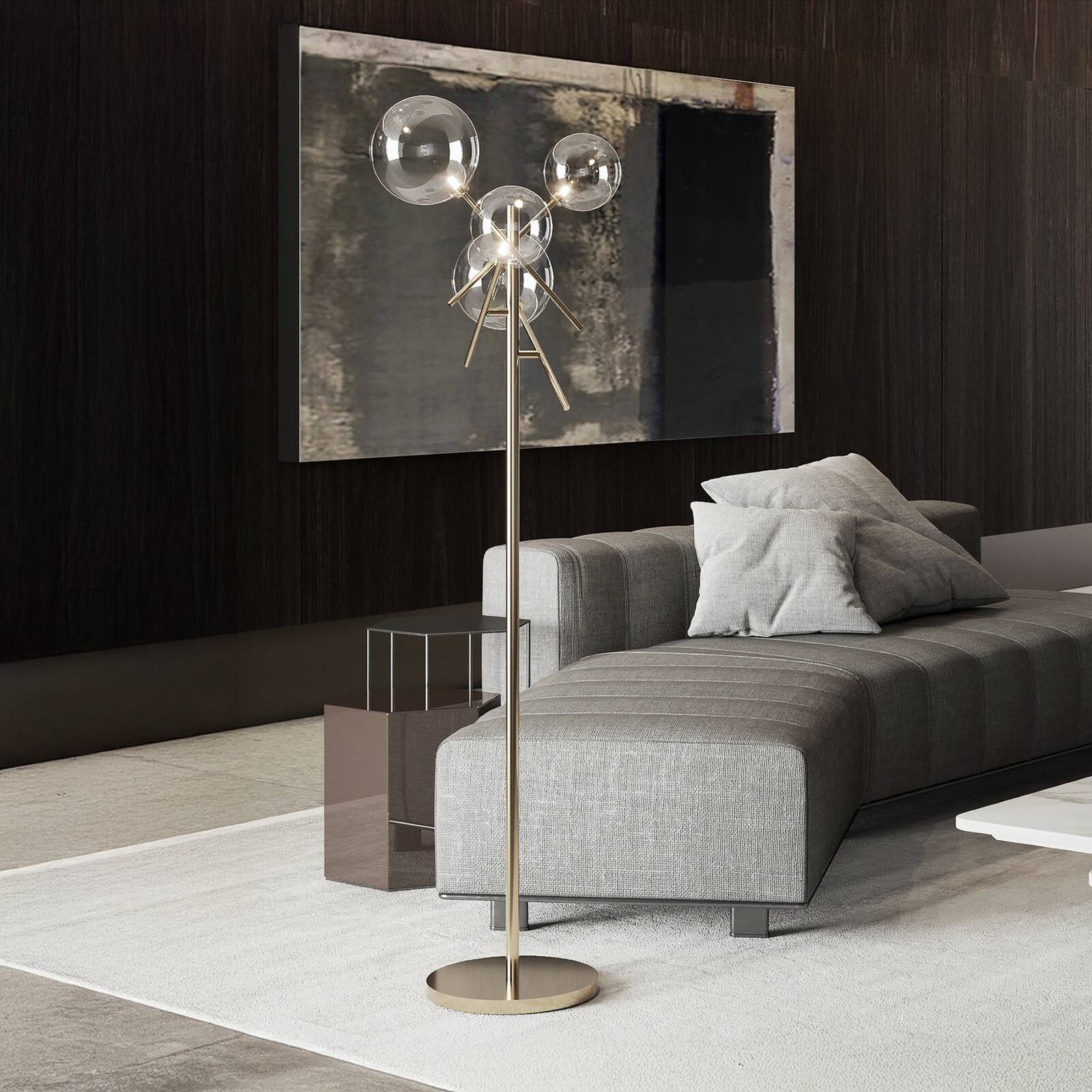 Stojacia lampa IDEAL LUX Equinoxe, chróm/dymovo šedá, výška 166 cm