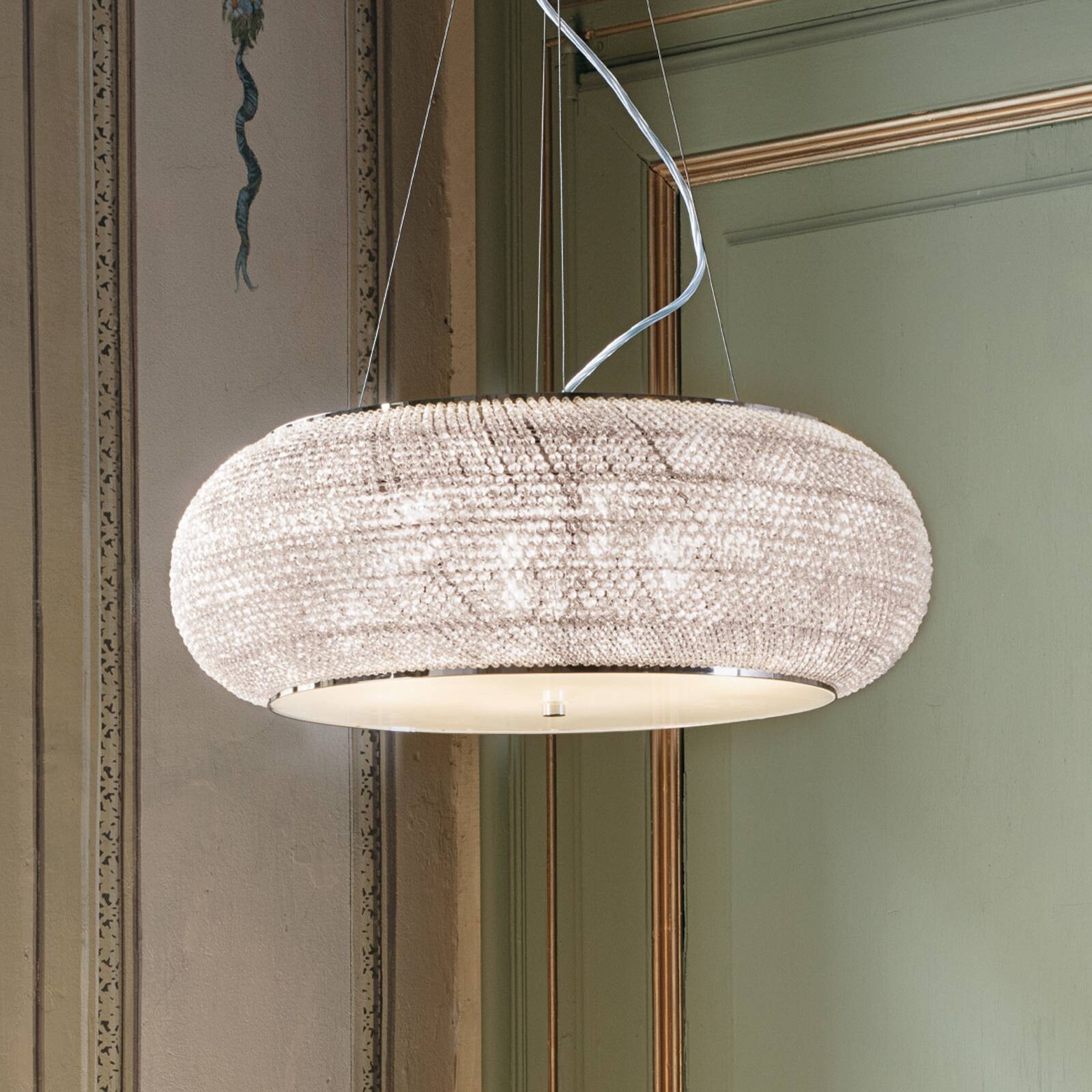 Závesné svietidlo IDEAL LUX Pasha, chrómová/číra, Ø 55 cm, sklo