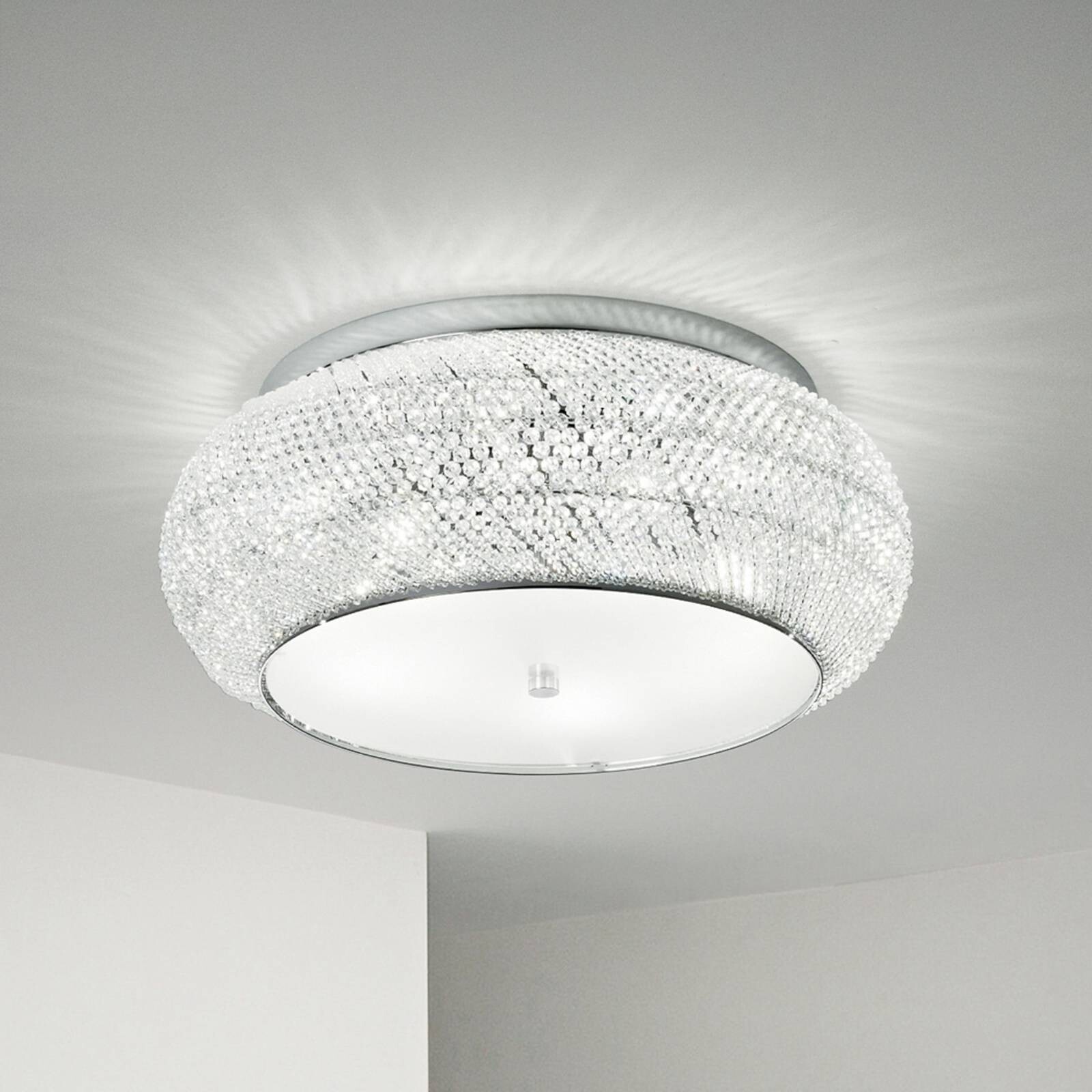 Stropné svietidlo IDEAL LUX Pasha, chrómová farba/číre, Ø 55 cm, sklo