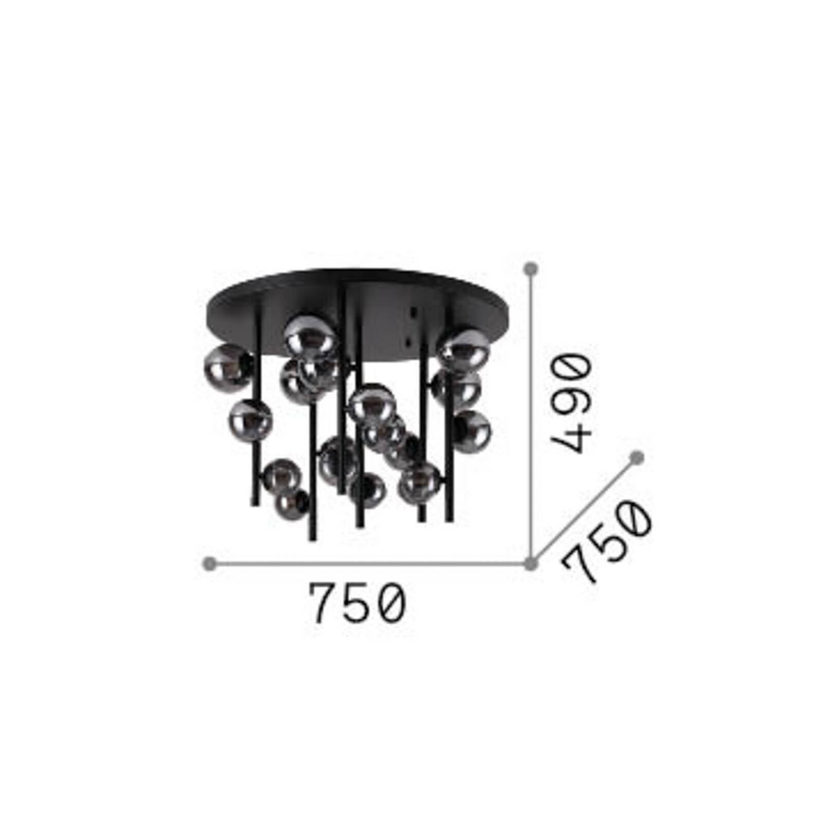 Stropné svietidlo IDEAL LUX Perlage, mosadz/jantár, Ø 70 cm, 18 žiaroviek