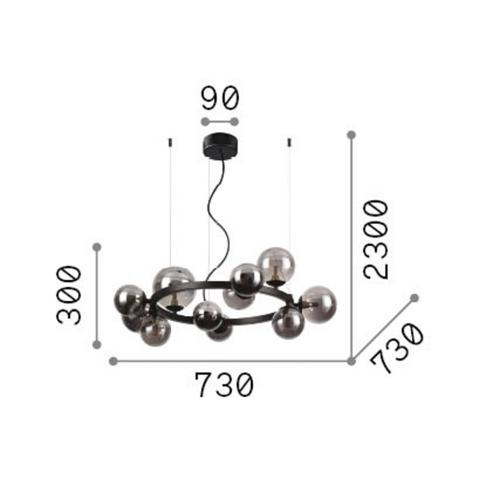 Závesné svietidlo IDEAL LUX Perlage, mosadz/jantár, 11 žiaroviek, Ø 73 cm