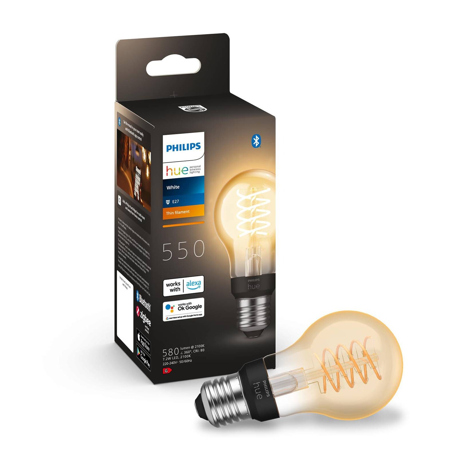 3x Philips Hue White E27 7W filament A60 550 lm