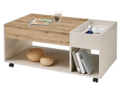 Konferenčný stolík s priehradkami Emil, béžový kašmír/dub artisan%