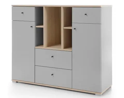 Komoda s regálom Room 120 cm, dub biscuit/sivá%
