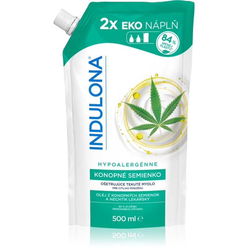 INDULONA Tekuté mydlo KONOPNÉ SEMIENKO ošetrujúce na ruky pre citlivú pokožku náhradná náplň 500ml