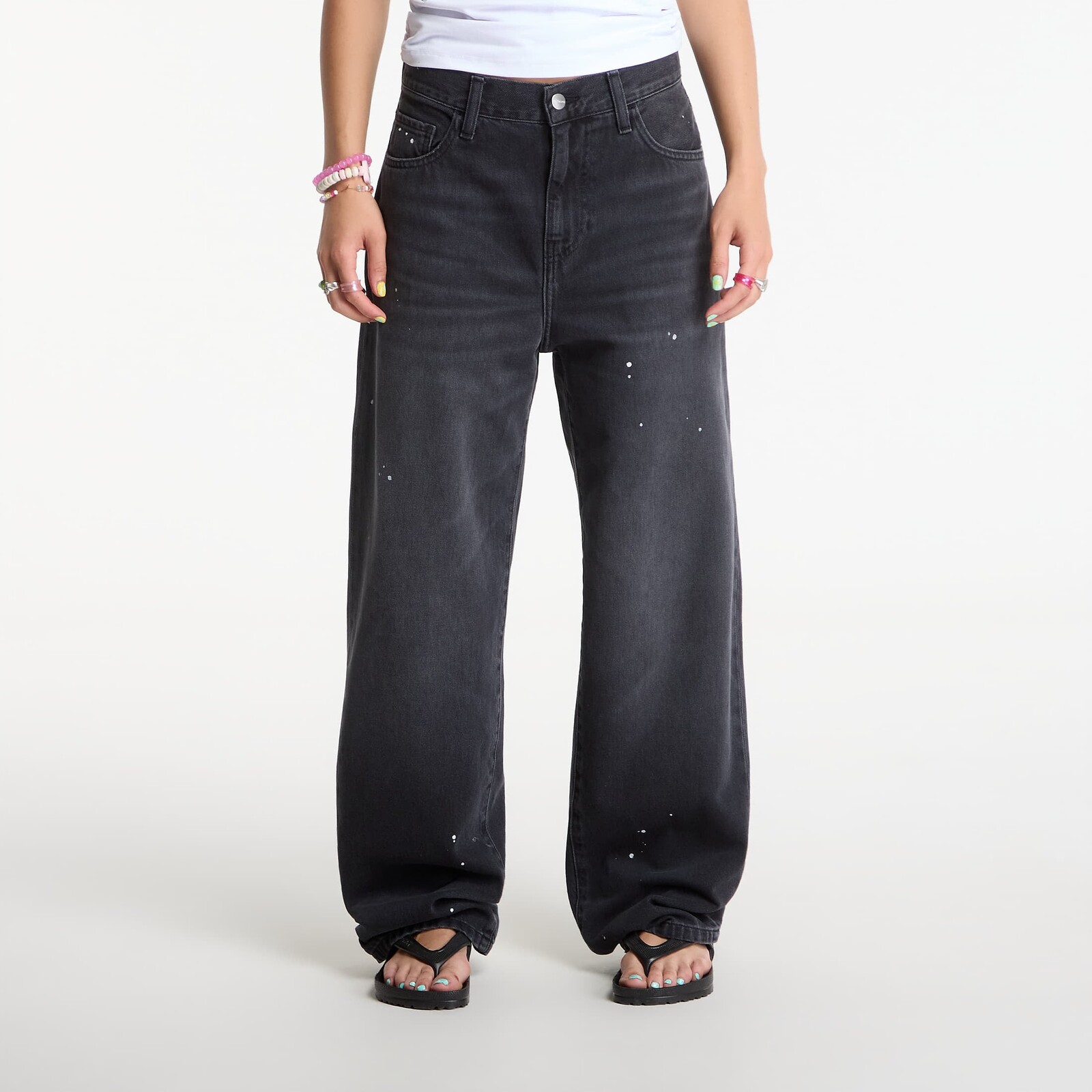 Džínsy Carhartt WIP W' Arin Pant Black Destroy Wash, Splatter 29