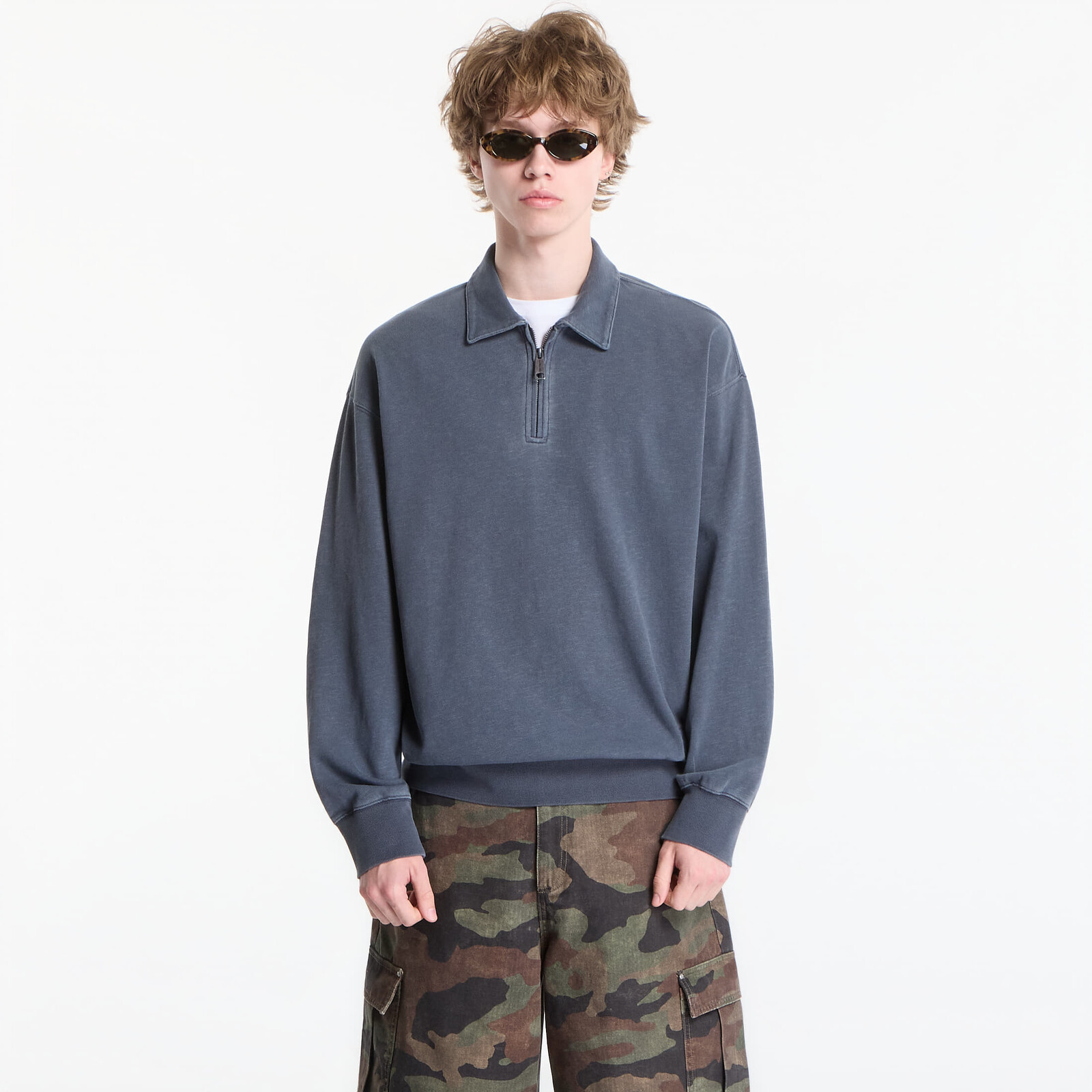 Tričko Carhartt WIP Harper Polo UNISEX Carbon Garment Dyed L