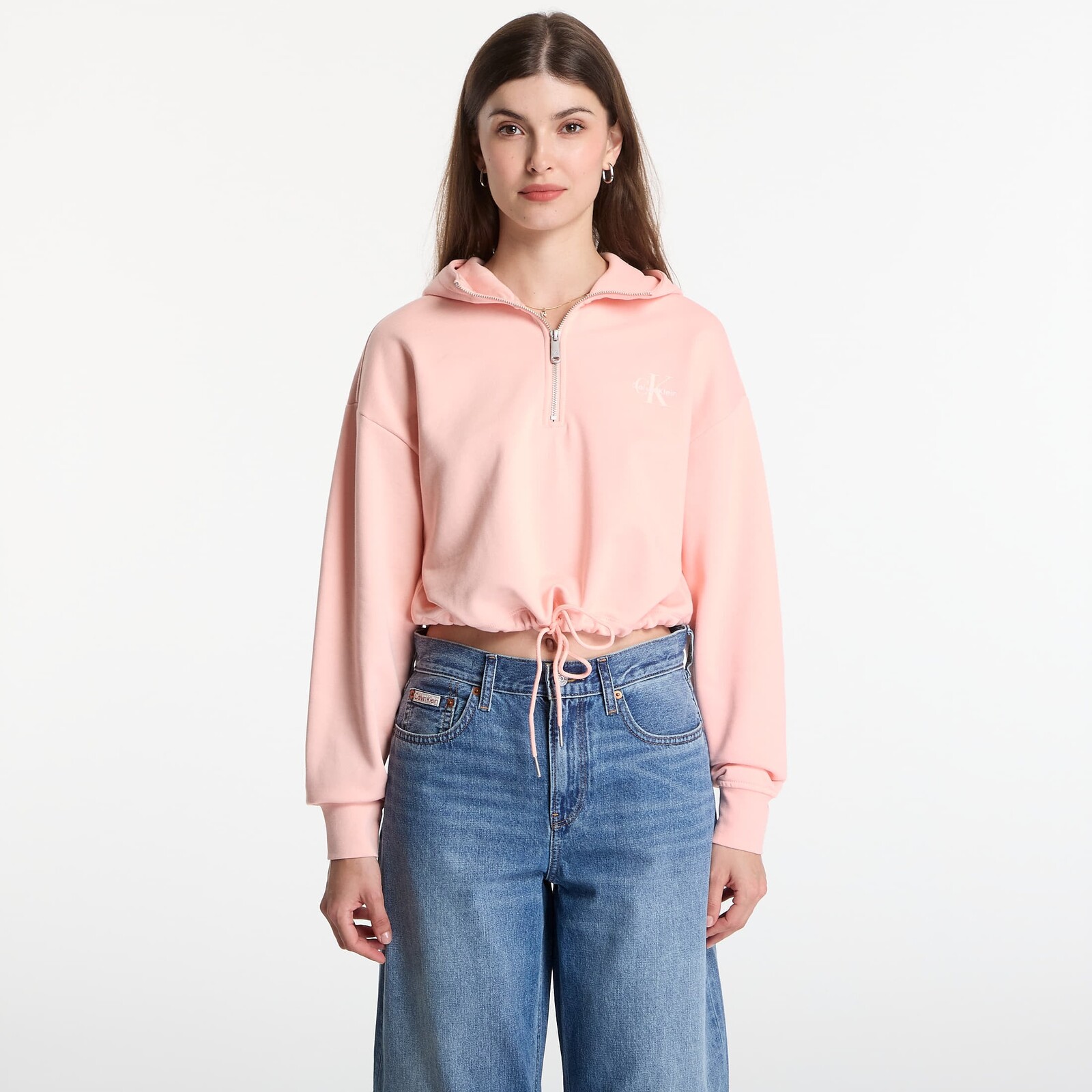 Mikina Calvin Klein Jeans Ls Monologo Terry Cropped Tie Hoodie Peachy Day M