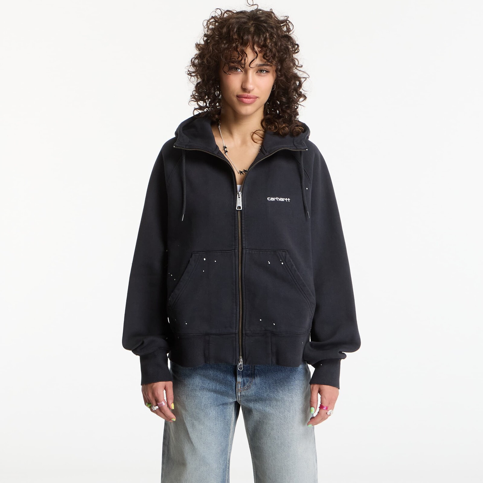 Mikina Carhartt WIP W' Hooded Painter Jacket Black Destroy Wash, Splatter S