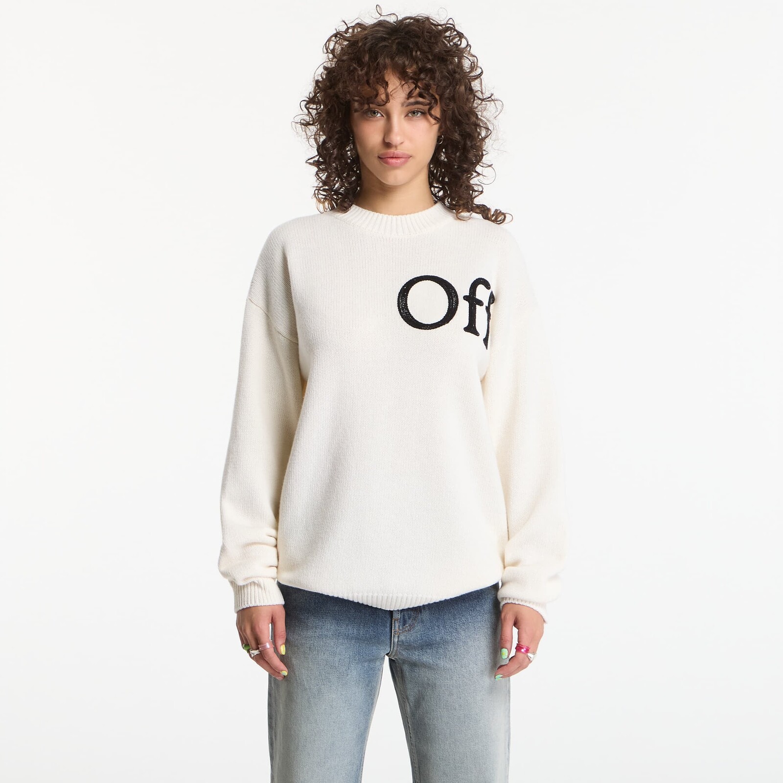 Sveter Off-White Bookish Shared Knit Crew UNISEX Ivory Black L