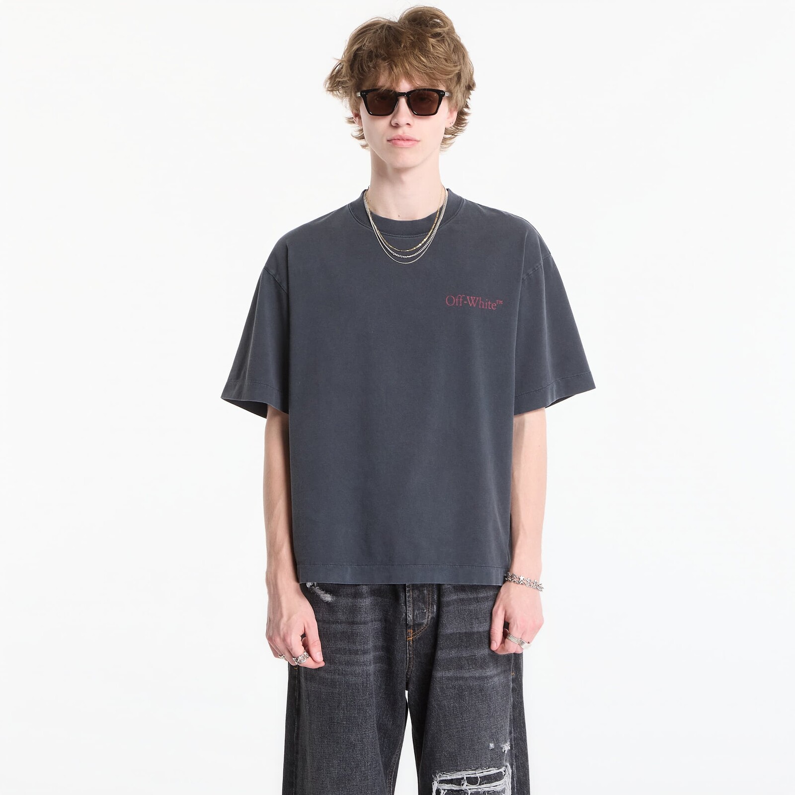 Tričko Off-White Cut Here Arrow Skate Tee UNISEX Fade Out Black/ Port Royal M