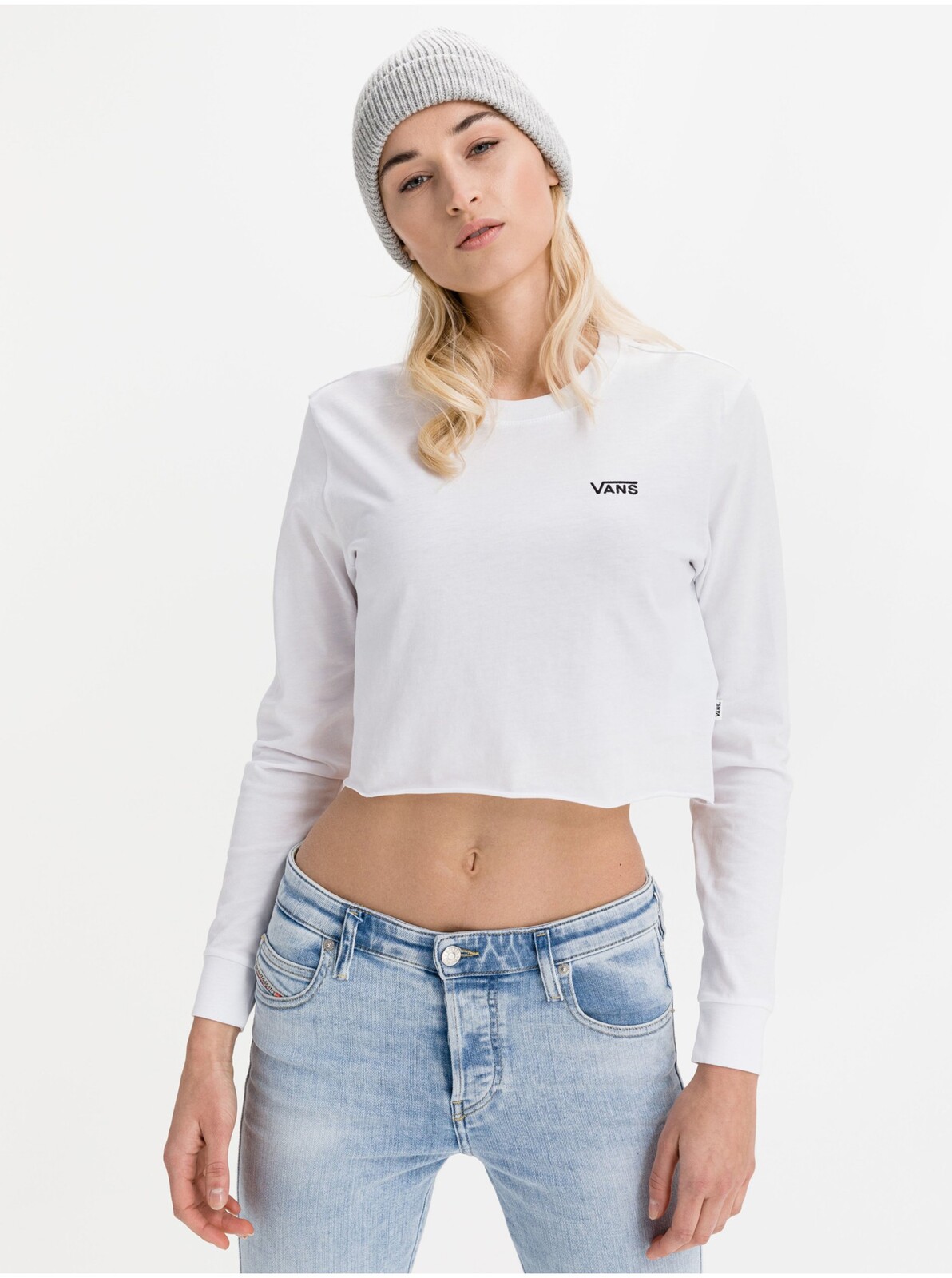 Tričká - Vans Cropped T-Shirt LS Biela