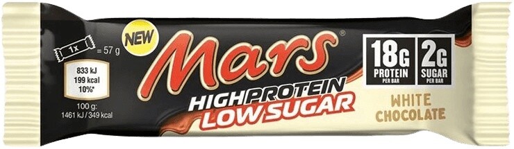 Mars hiprotein bar low sugar 57 g - biela čokoláda prešla dmt