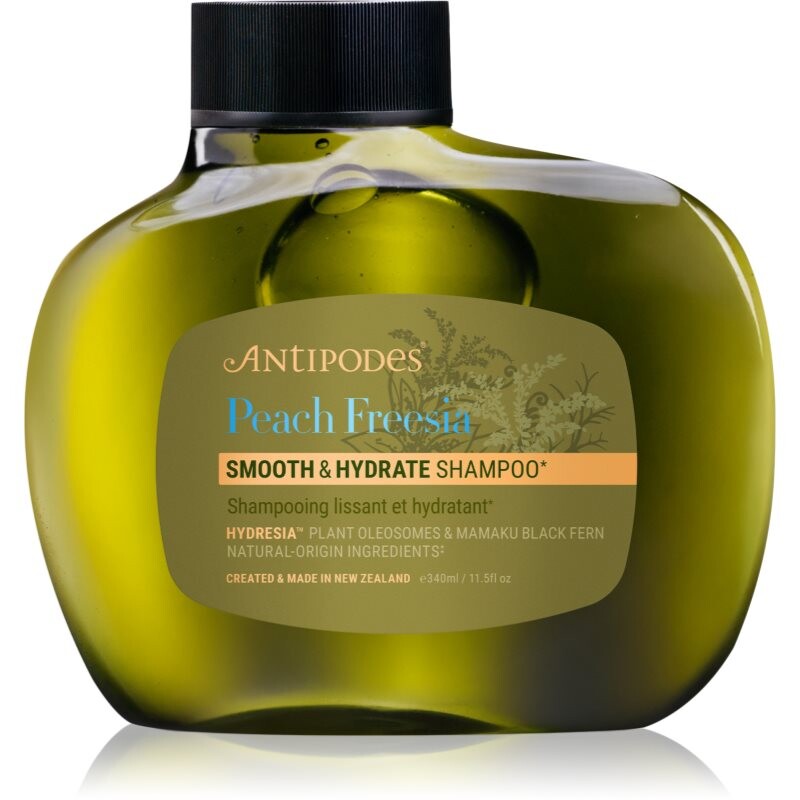 Antipodes Peach Freesia Smooth & Hydrate hydratačný šampón pre uhladenie a výživu suchých a nepoddajných vlasov 340 ml