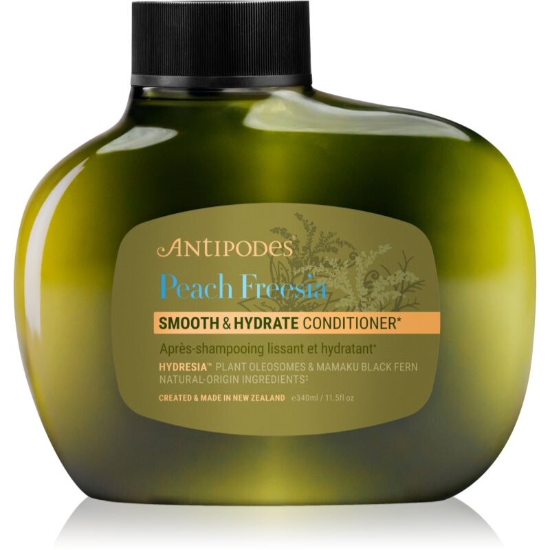 Antipodes Peach Freesia Smooth & Hydrate hydratačný kondicionér pre uhladenie a výživu suchých a nepoddajných vlasov 340 ml