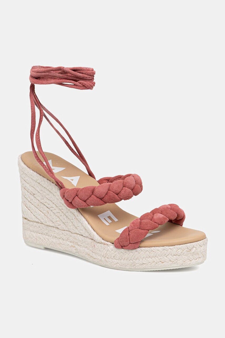 Manebi sandále na platforme po celej dĺžke semišové Two Braided Bands Wedge Espadrilles