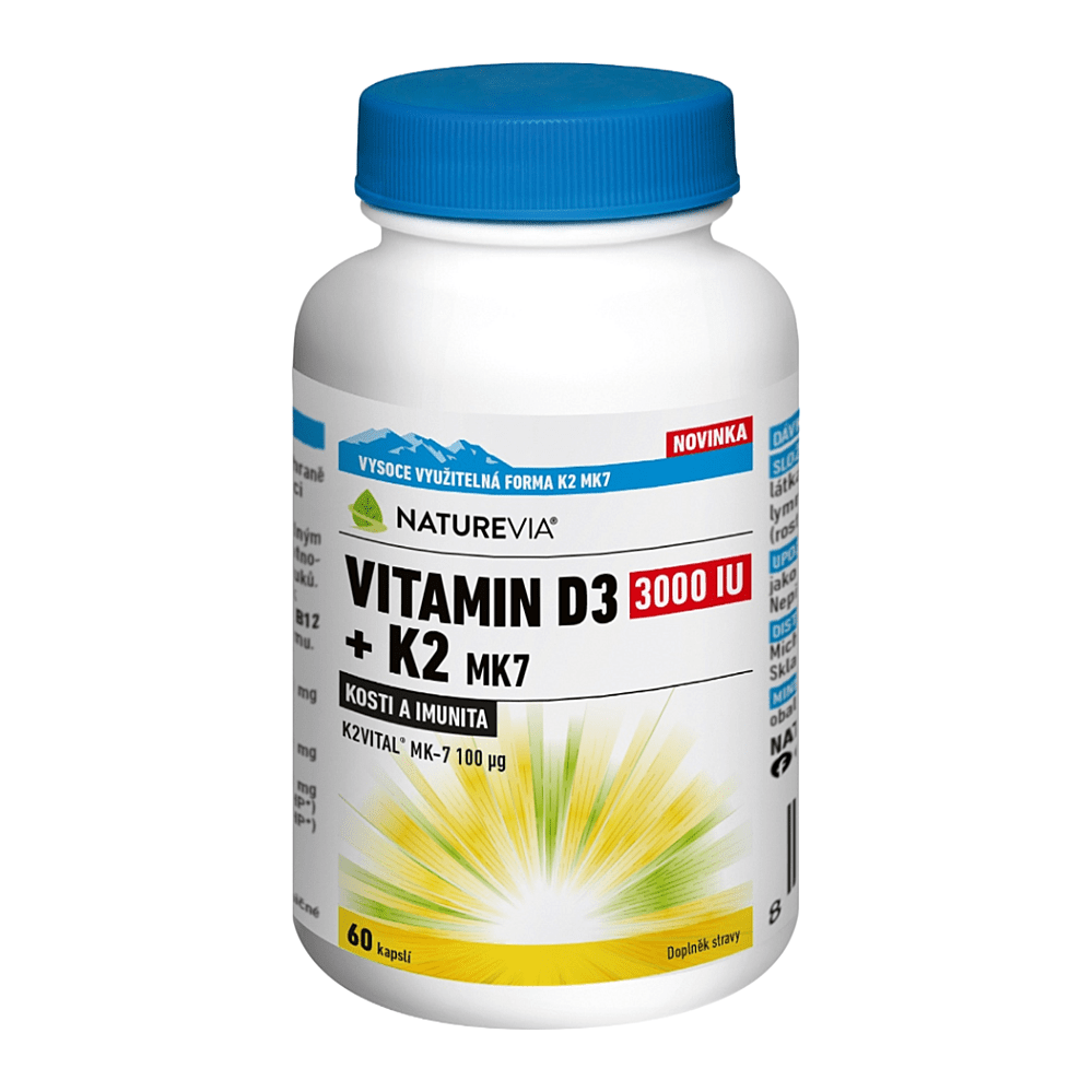 NATUREVIA Vitamín D3 3000IU + K2 MK7 60 kapsúl