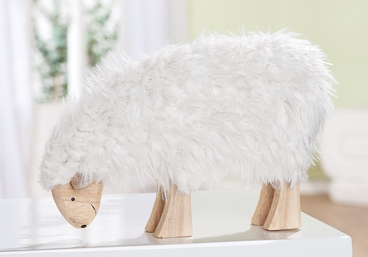 Drevená pasúca sa ovečka Merino, 18 cm