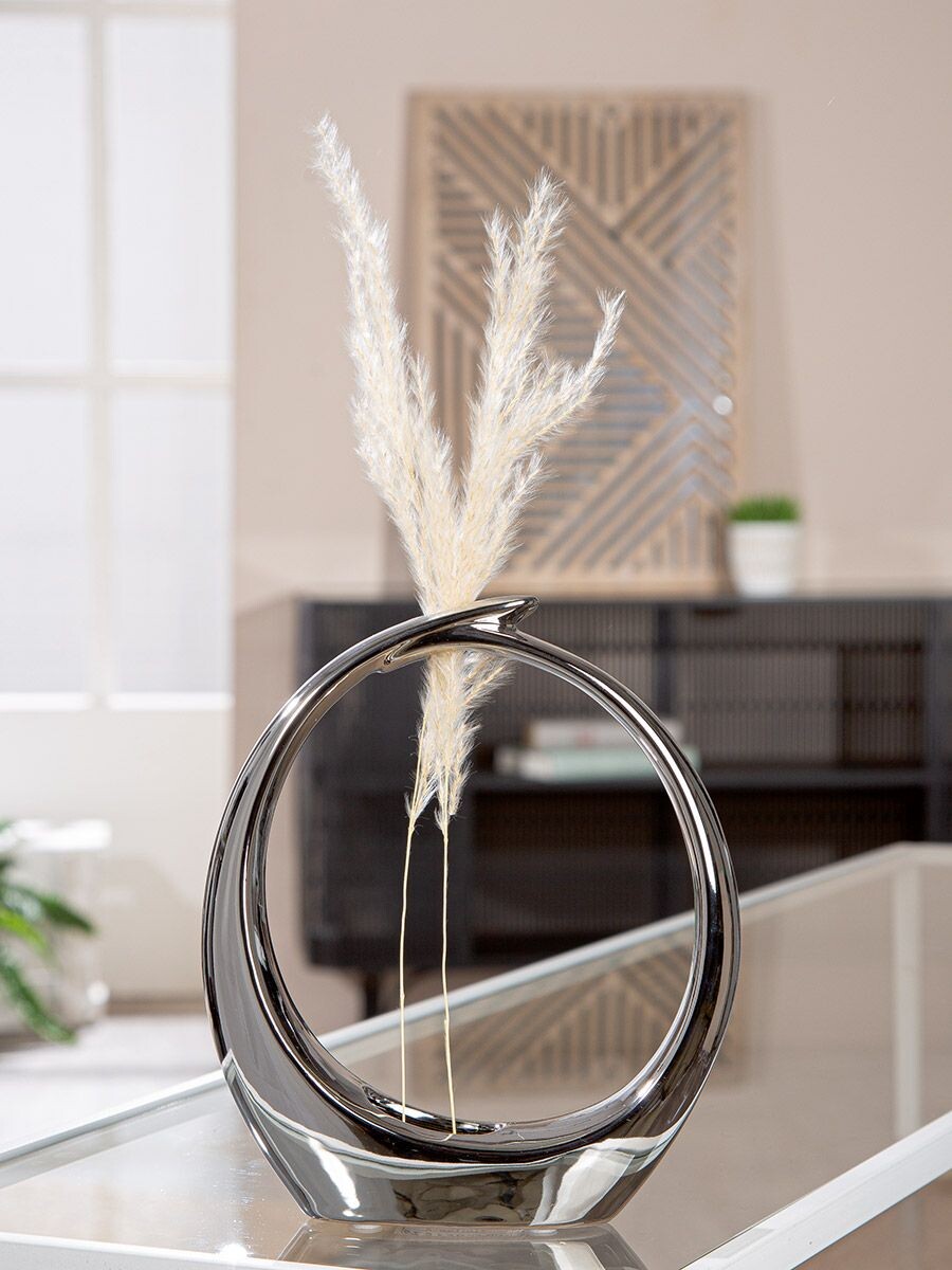 Strieborná keramická váza Round, 20 cm, 20 cm