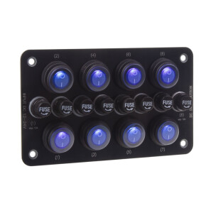 Panel s 8× spínačmi + 8× poistky, 12/24 V