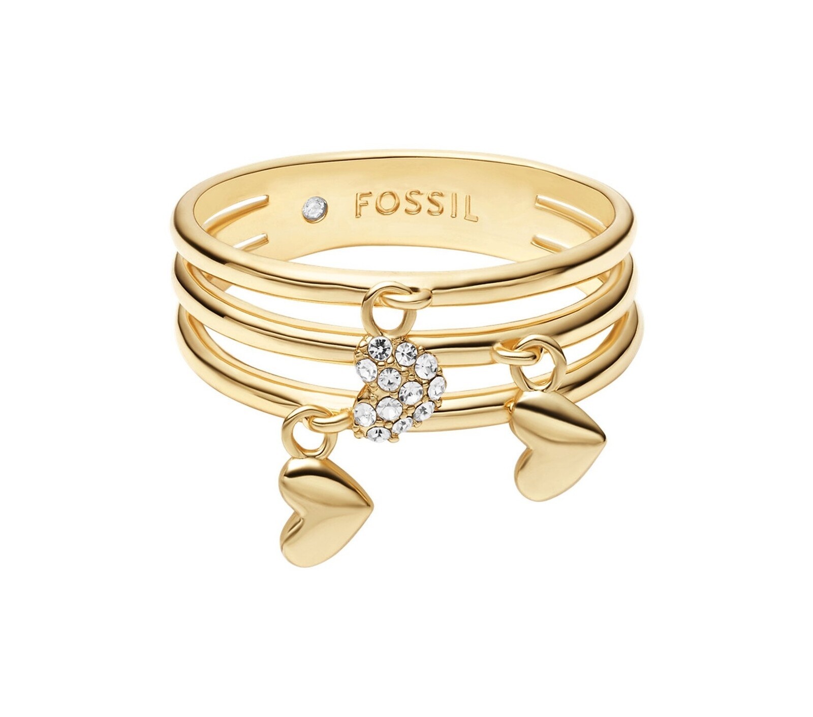 Fossil Trojitý pozlátený prsteň so srdiečkami Sutton JA7304710 52 mm