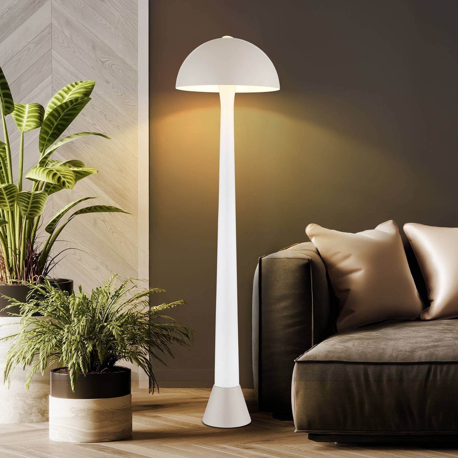 Stojacia lampa Merlin, piesková/biela, kovová, výška 150 cm, E27