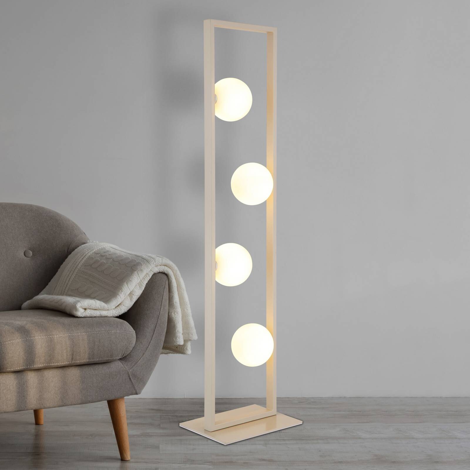 Stojacia lampa Nanda, piesková/opálová, sklo, 110 cm, G9
