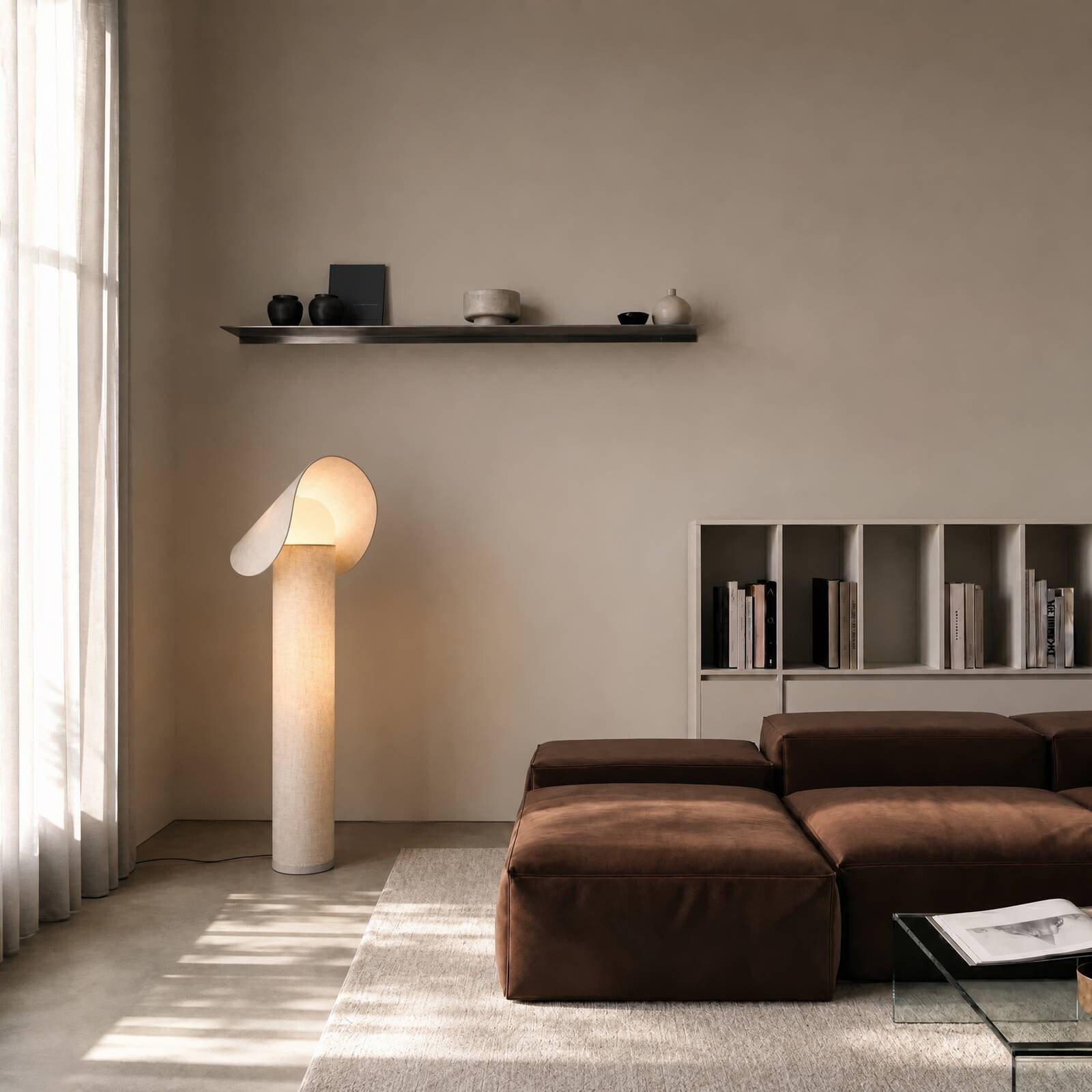 LED stojacia lampa Lucande Sansibar, béžová, 110 cm, stmievateľná
