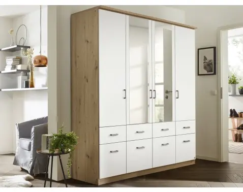 Šatníková skriňa so zrkadlami Bremen, 181 cm, dub artisan/biela%
