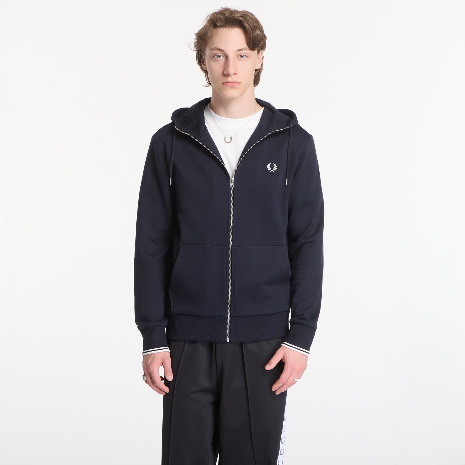 Mikina Fred Perry Hooded Zip Through Sweatshirt Black L
