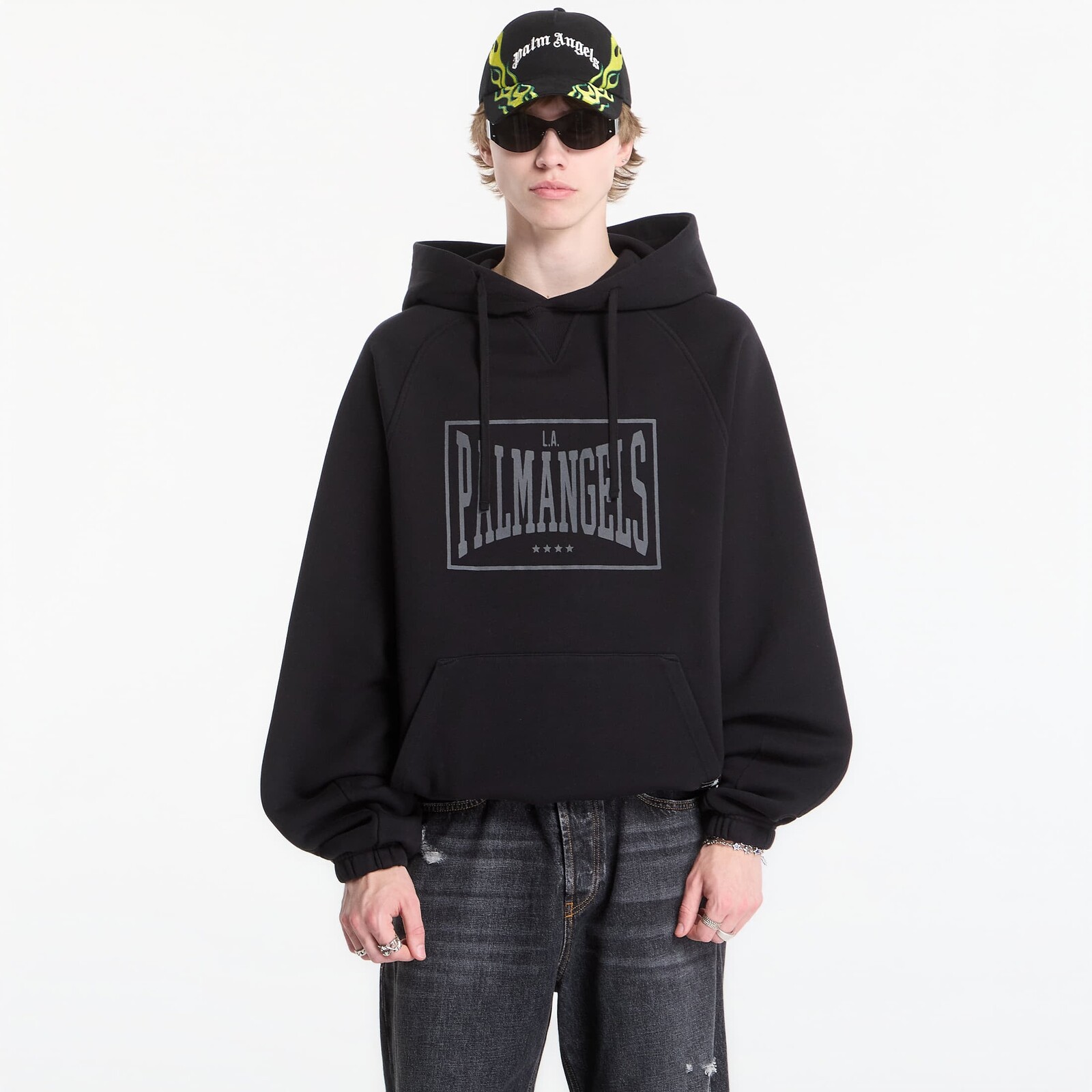 Mikina Palm Angels Vintage Box Logo Loose Hoodie Black/ Grey L