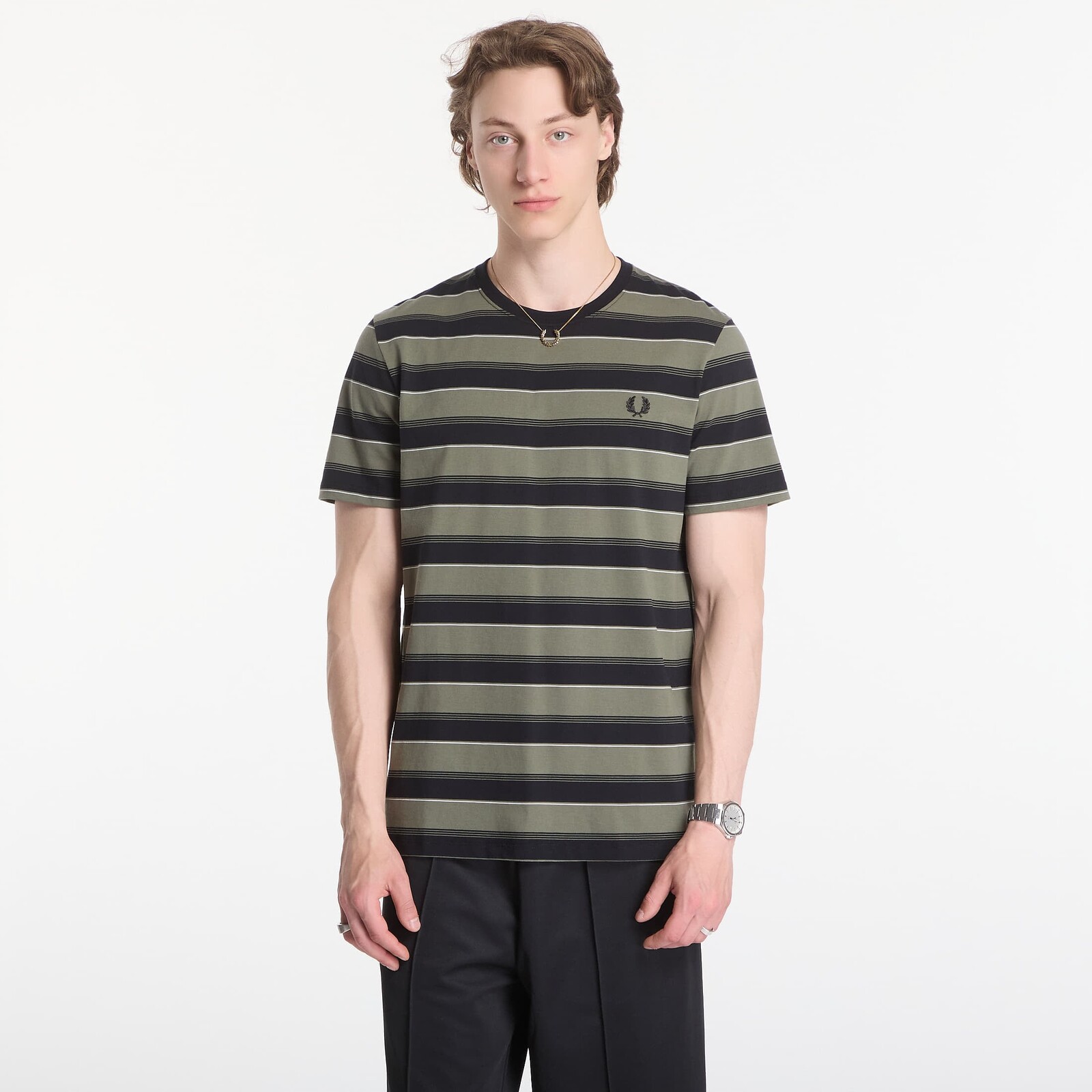 Tričko Fred Perry Fine Stripe T-Shirt Green L