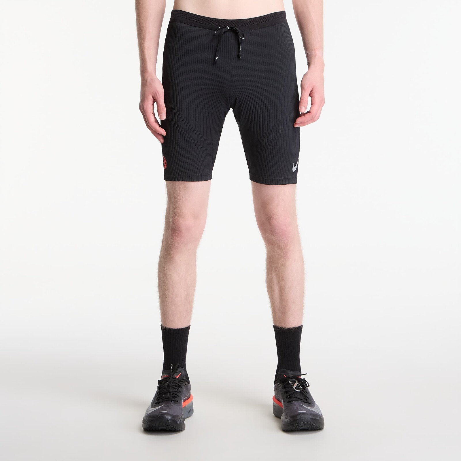 Legíny Nike AeroSwift Men's Dri-FIT ADV Brief-Lined 1/2-Length Running Tights Black/ Dk Smoke Grey/ Bright Crimson S