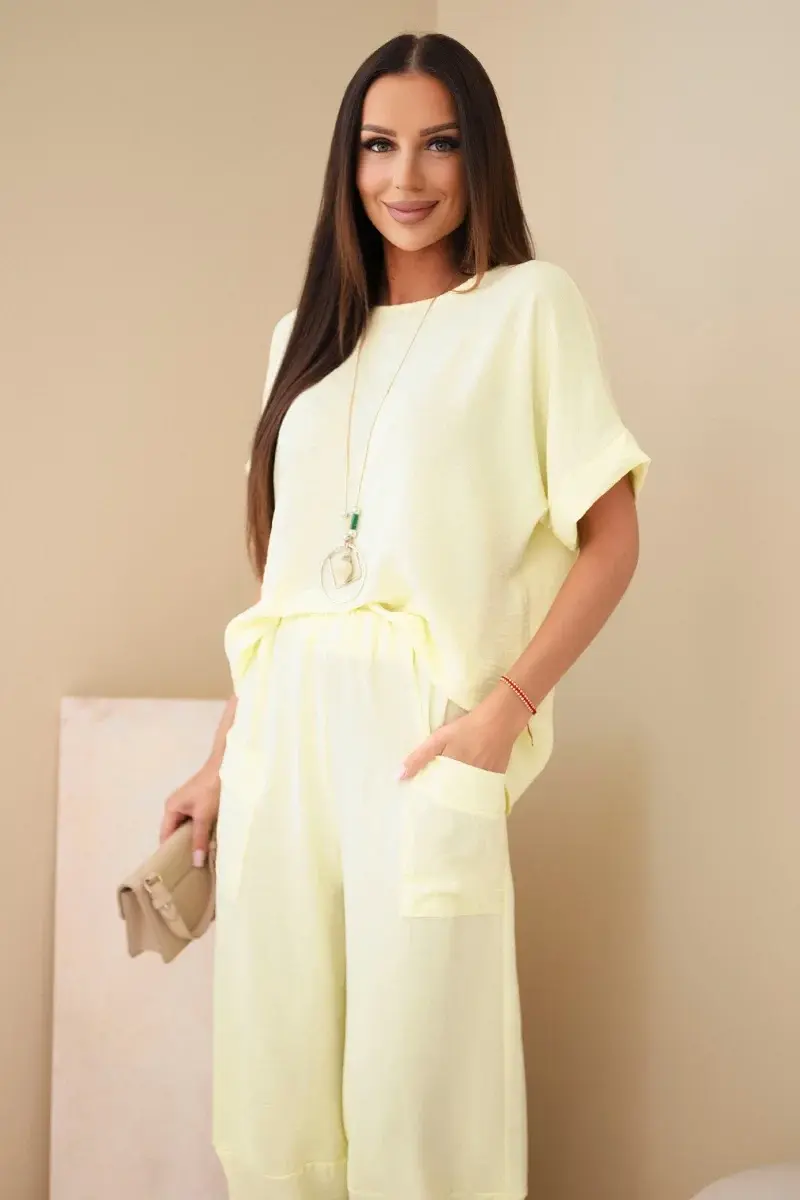 Kesi Viskózová súprava blouse + nohavice citrónová