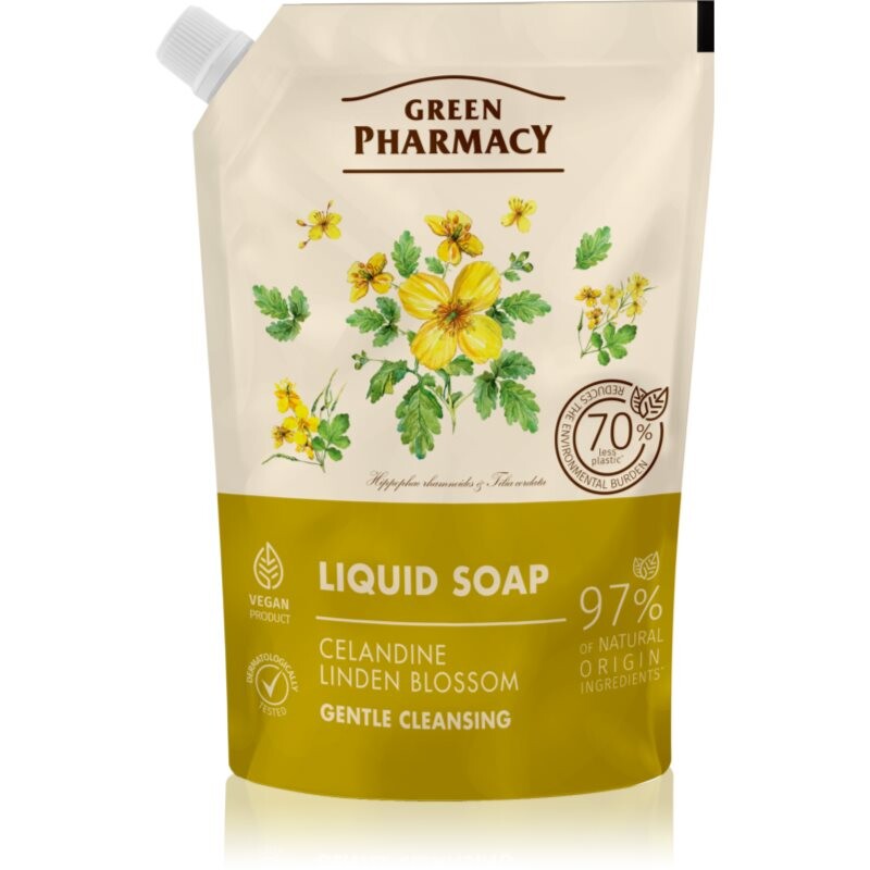 Green Pharmacy Celandine & Linden tekuté mydlo na ruky náhradná náplň 460 ml
