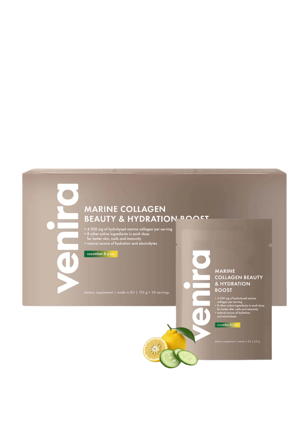 VENIRA Beauty hydratačný kolagénový drink uhorka a yuzu, morský kolagén 30 x 6.5 g