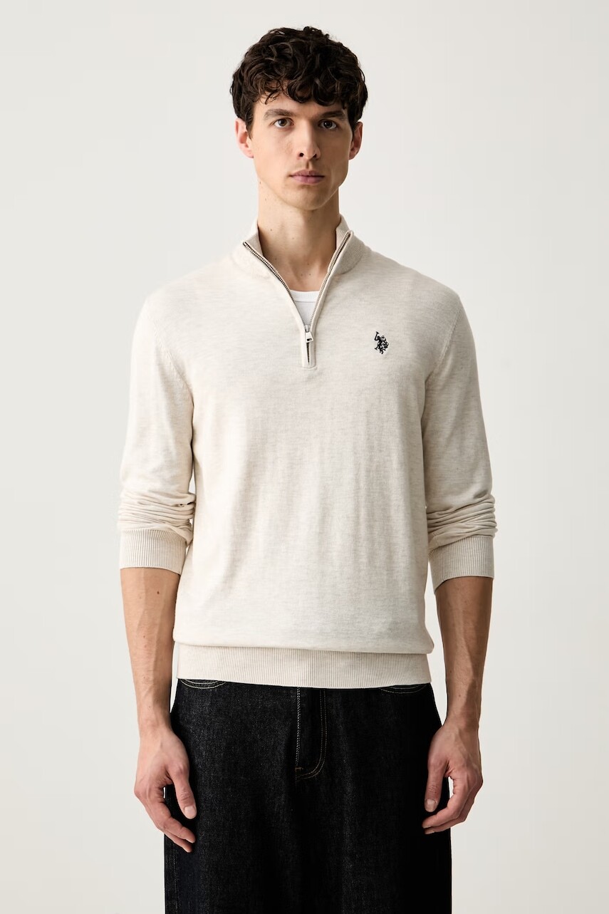 U.S. Polo Assn. sveter pánsky s bavlnou Rich Funnel 1/4 Zip