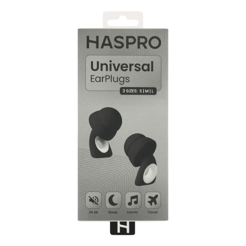 HASPRO Universal Black, 1 pár opakovane použiteľné silikónové ušné štuple, čierne