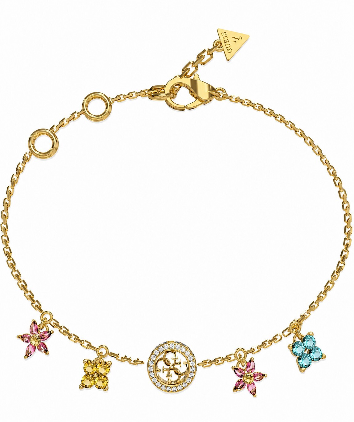 Guess Pozlátený náramok s príveskami Secret Garden JUBB06033JWYGMCS 18,4 cm