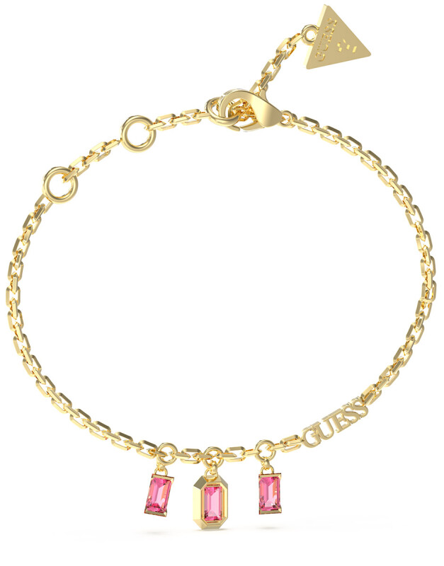 Guess Slušivý pozlátený náramok s kryštálmi Hashtag JUBB04251JWYGFC 21 cm