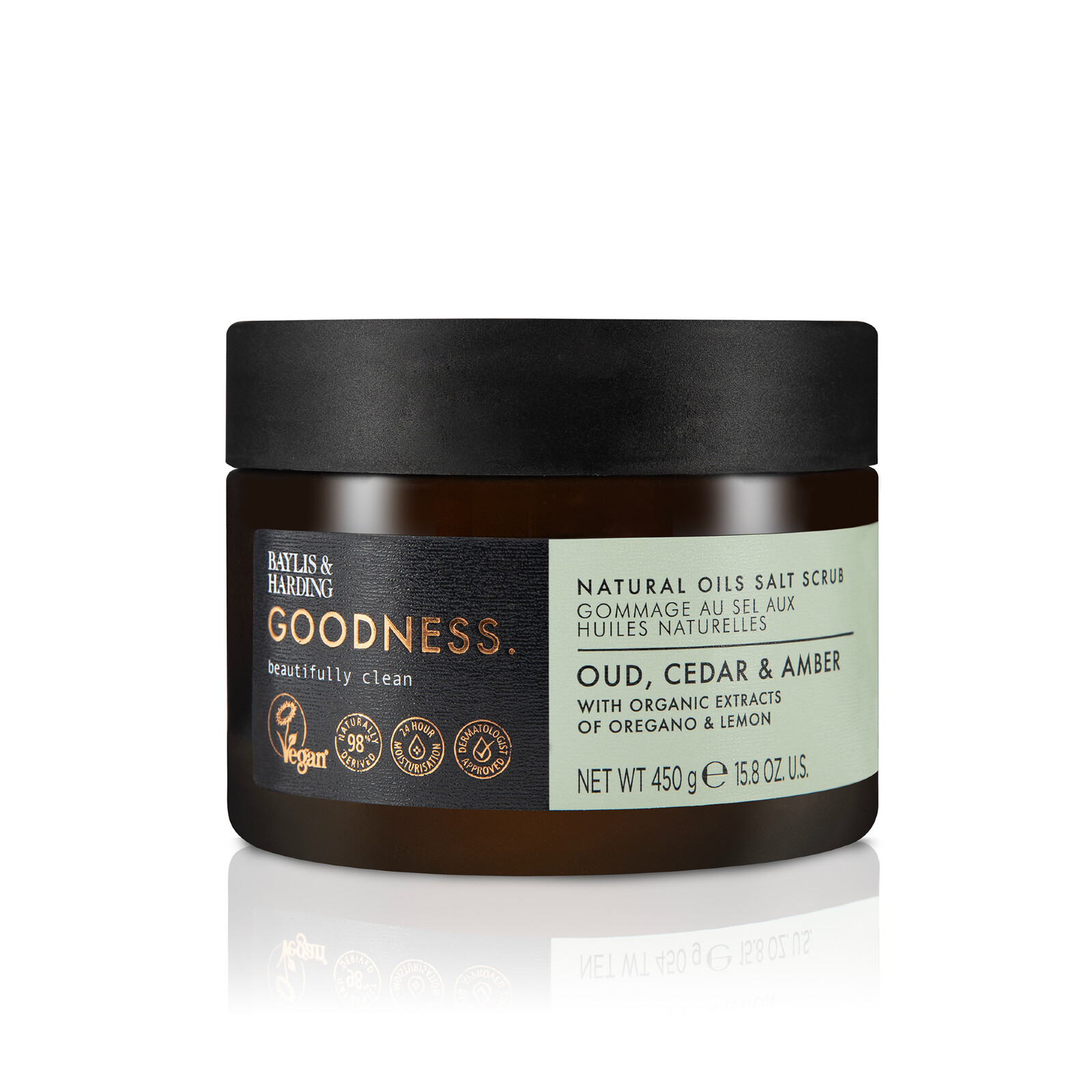 Baylis & Harding Telový peeling Oud, Cédrové drevo & Ambra 450 g